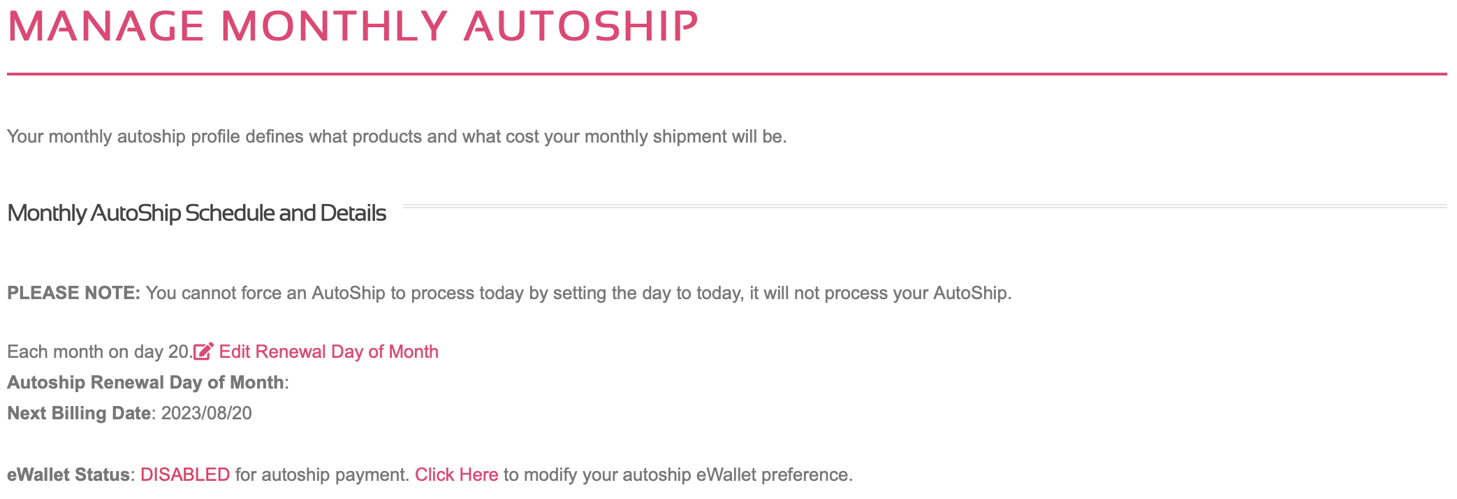 How do I view, manage, change, cancel, or enable/disable my AutoShip